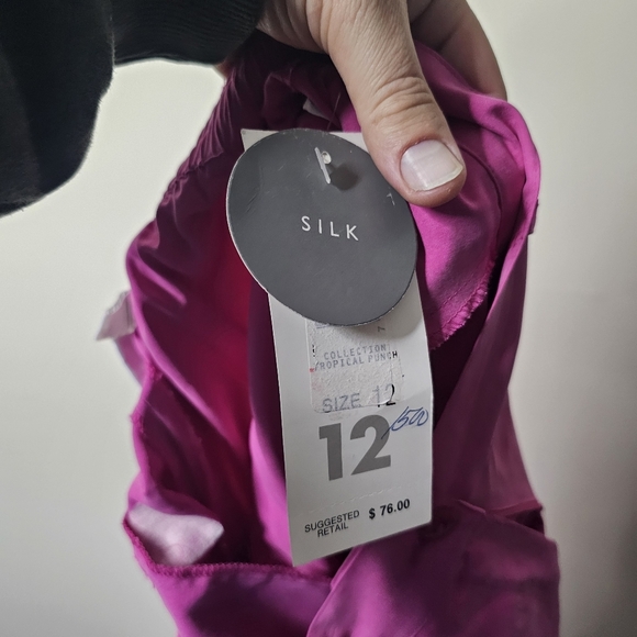 Liz Claiborne Collection Tropical Punch Pink High Waisted Silk Shorts Size 12 - Picture 2 of 6